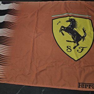 Vintage FERRARI-FLAG WAVES RED BANNER LANDSCAPE SIGNED BY PHIL HILL (Rare)